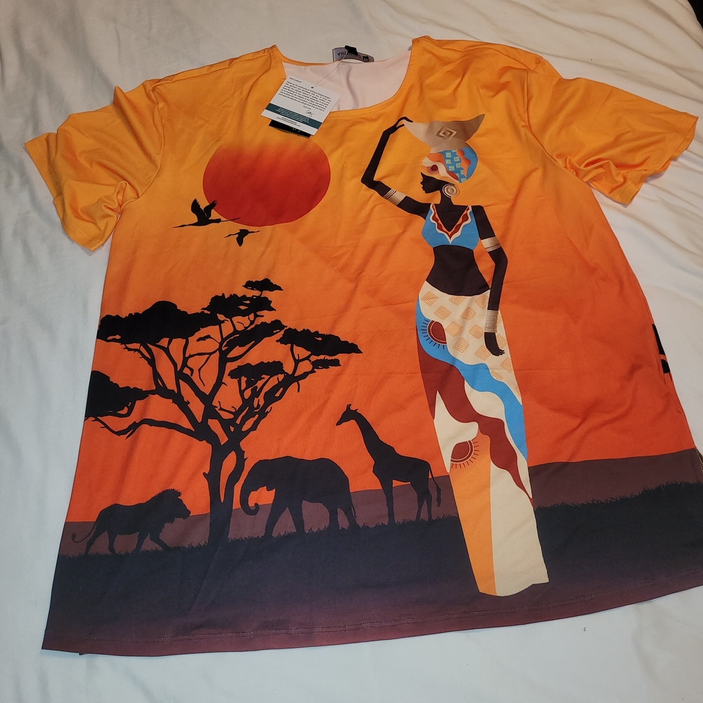 Antthony Orange Kids Tee with Safari Scene